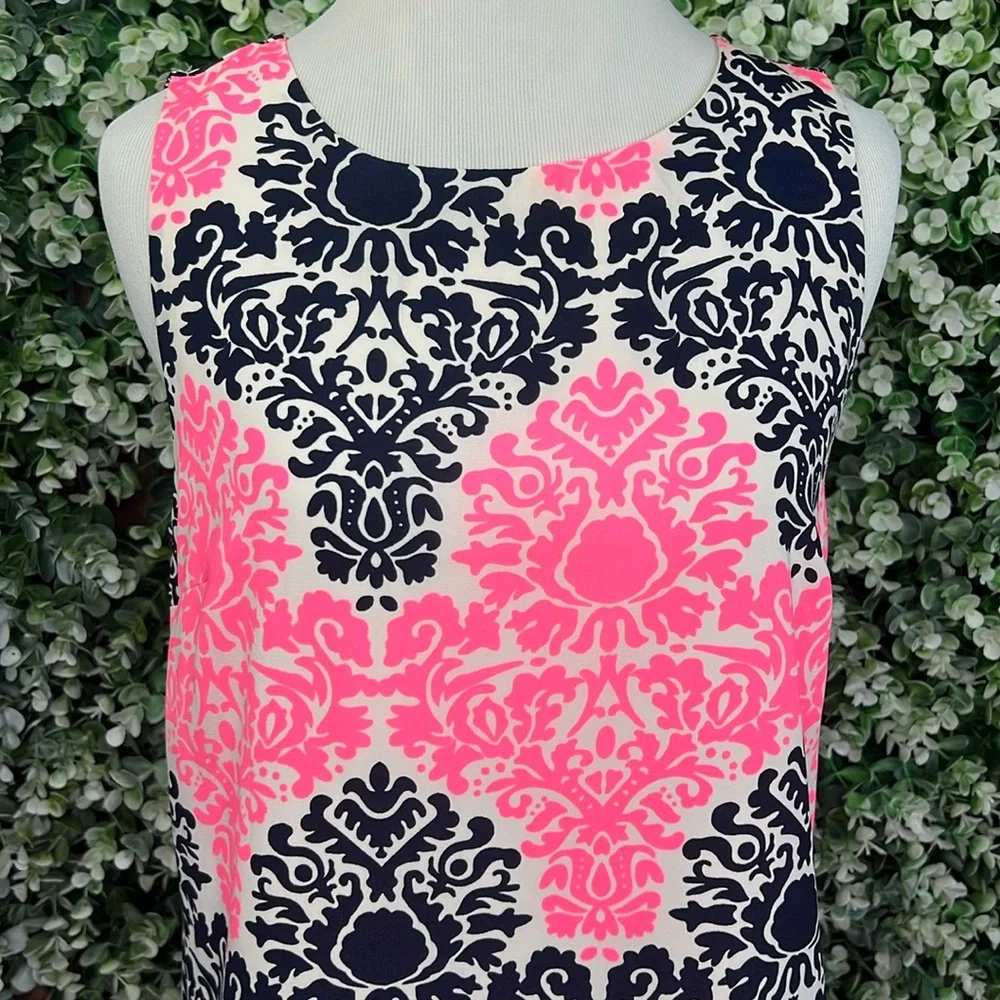 Monteau Sleeveless Open Back Printed Shift Dress Pink Black White